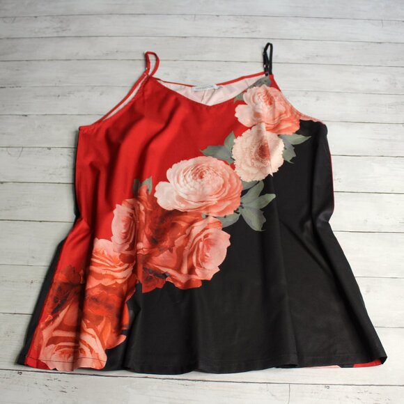 Misslook Camisole Top Plus Size 3XL Sleeveless Tank Shell Black Red Roses - Picture 1 of 6